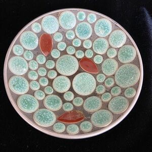 Vintage Pebble Mosaic Turquoise Pebble Trinket Plate with Silver Finish Bottom
